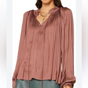 Current Air NWT Split Neck with ties top, rushing and gathered long sleeves